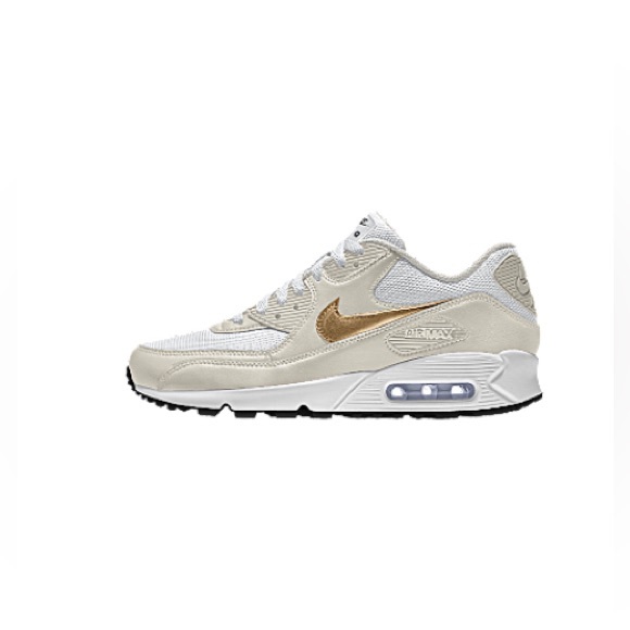 NIKE Air Max 90 Premium, 7.5 Leather White & Gold - Picture 1 of 11